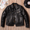 Stormrider cargo leather jacket men's lapel slim leather jacket oil wax top layer cowhide denim leather jacket