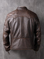 American Vintage Mendoza Washed Farmer Stone-Ground Distressed First-Layer Cowhide Motorcycle Leather Jacket