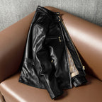 New products pure top layer sheepskin genuine leather leather jacket men's stand-up collar slim motorcycle trendy leather jacket autumn and winter jacket