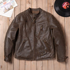 Venom retro motorcycle leather jacket crack unpainted old soft cowhide slim men's stand-up collar leather cycling suit men's style