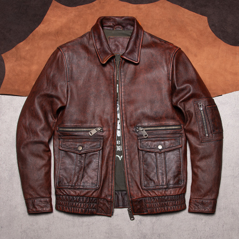 Vintage distressed A2 leather jacket top layer cowhide western leather coat daddy leather leather jacket men's loose cropped jacket