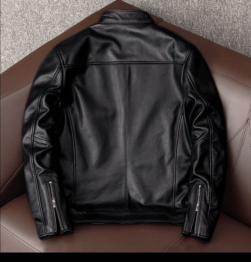 Pure top layer soft cowhide leather jacket men's middle-aged casual short stand-up collar leather jacket jacket