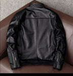 Pure top layer soft cowhide leather jacket men's middle-aged casual short stand-up collar leather jacket jacket