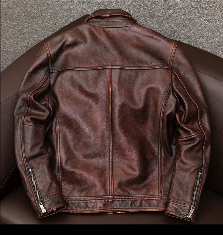 Ami clicks on the top layer of cowhide leather leather jacket men's motorcycle vintage old leather jacket