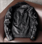 New pure top layer cowhide leather leather jacket men's plus size denim jacket fashion casual men's lapel jacket