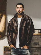 American classic retro soft leather jacket men's loose motorcycle uniform spring trendy brand tough guy leather jacket jacket men's spring and autumn style