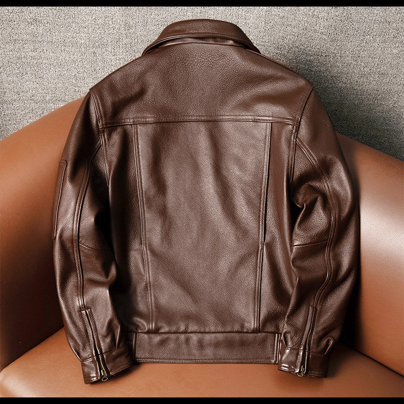 02 style flight suit men's top layer cowhide leather leather jacket men's large size real uncoated aerospace pilot clip overcome