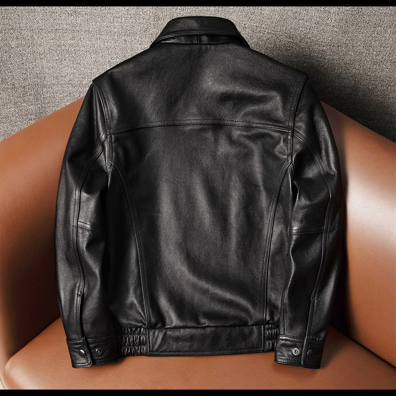 Hong Kong style pure top layer cowhide leather leather jacket men's cropped leather jacket plus size flight suit autumn and winter loose jacket