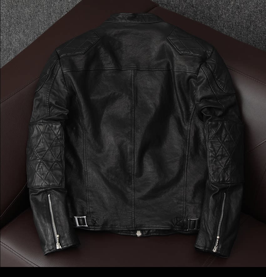 New product trend: sheepskin vegetable-tanned soft and pure leather leather jacket, men's motorcycle slim leather jacket, cropped jacket