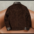 Farmer vintage top layer anti-fleece cowhide leather leather jacket men's classic distressed cropped lapel slim jacket