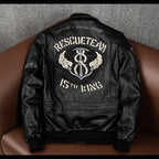 Three-dimensional embroidery new leather jacket men's top layer cowhide flight suit jacket handsome trendy cropped jacket
