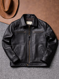 【Brad Pitt】Motorcycle leather jacket spring and autumn men's leather leather jacket top layer cowhide lapel casual jacket
