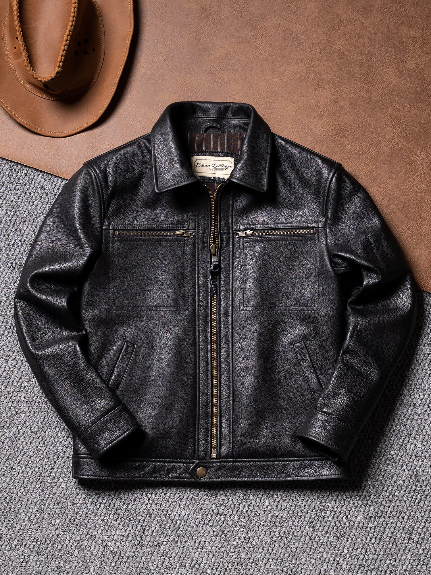 【Brad Pitt】Motorcycle leather jacket spring and autumn men's leather leather jacket top layer cowhide lapel casual jacket