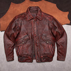 Ami clicks old top layer cowhide leather leather jacket men's plus size short Hong Kong style wide version flight suit jacket autumn and winter