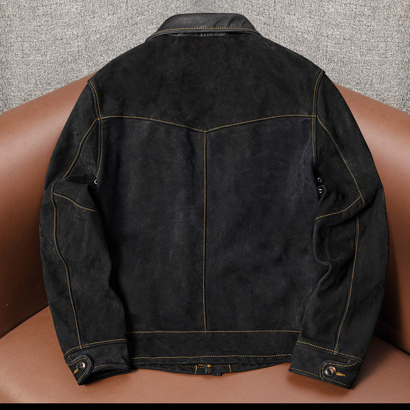 Farmer vintage uncoated classic top layer frosted cowhide leather leather jacket men's distressed slim spring and autumn model