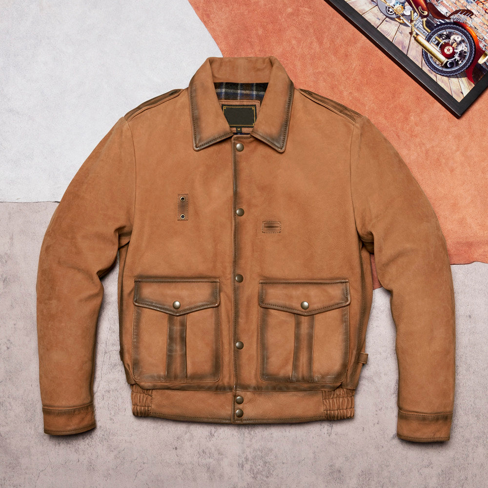 California Mounted Police Genuine Leather Jacket Men's Cool Riding Leather Jacket Old Tawny Brown Top Layer Cowhide Top