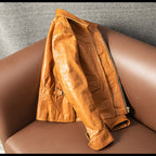 Vegetable-tanned top layer calfskin leather jacket men's short autumn and winter jacket