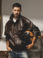 American classic retro soft leather jacket men's loose motorcycle uniform spring trendy brand tough guy leather jacket jacket men's spring and autumn style