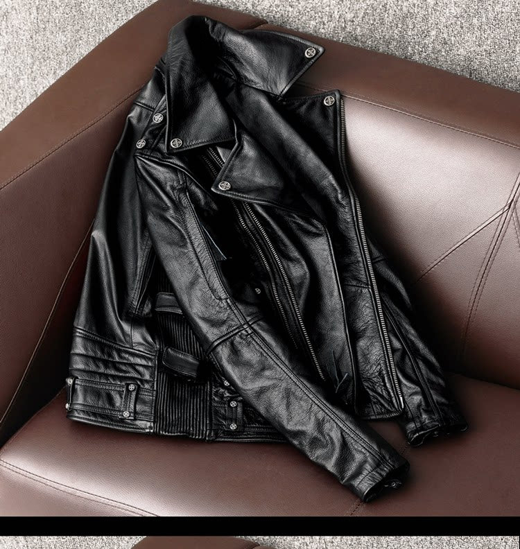 Harley heavy motorcycle uniform pure top layer cowhide leather jacket men's cycling suit multi-zip leather jacket jacket
