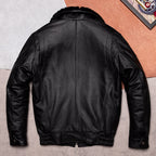 Fur collar black leather jacket men's top layer cowhide warm thickened top casual leather jacket slim Korean version winter