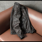 Hong Kong style top layer cowhide leather jacket vintage distressed men's flight suit lapel autumn and winter cropped leather jacket