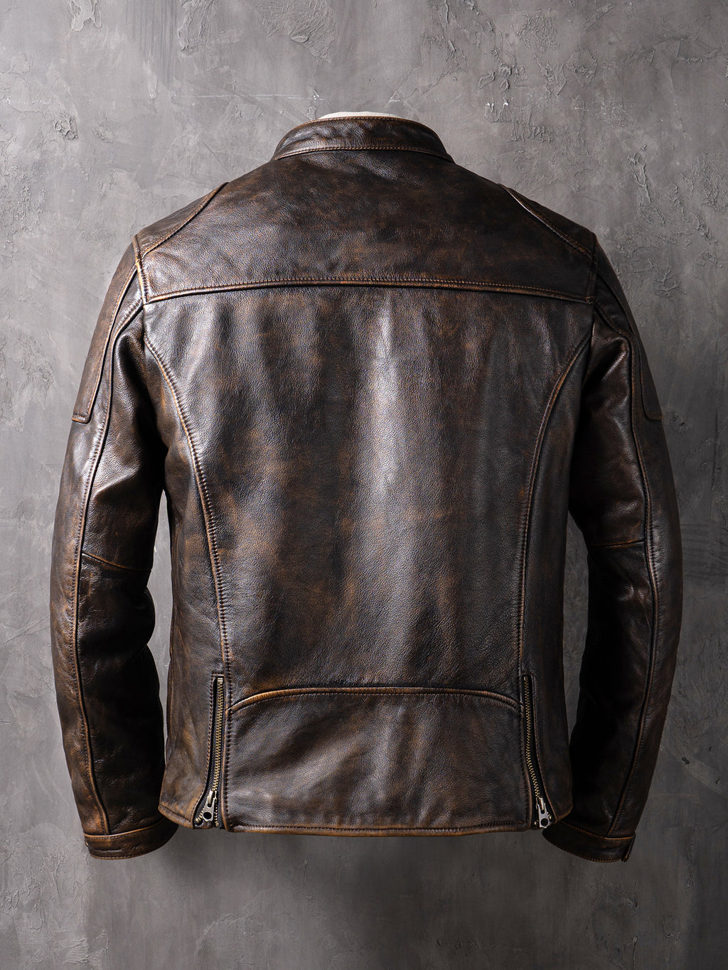 New genuine leather jacket short top layer cowhide biker jacket men's stand-up collar slim jacket thin