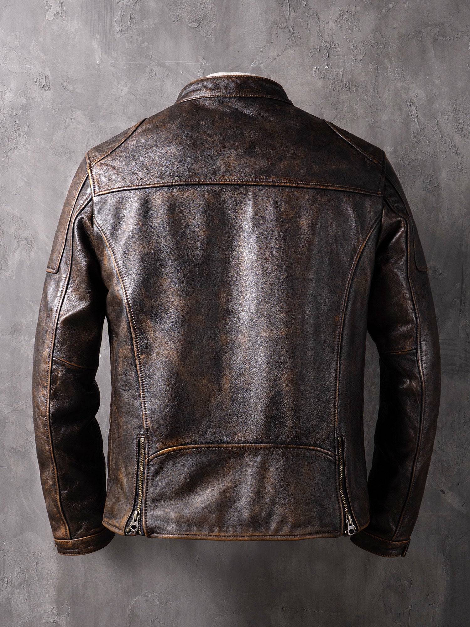 New genuine leather jacket short top layer cowhide biker jacket men's stand-up collar slim jacket thin