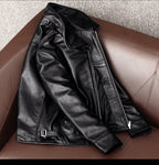 New simple pure top layer cowhide soft leather jacket men's leather jacket short slim lapel jacket