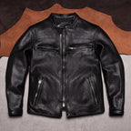 Stand-up collar motorcycle leather jacket vegetable-tanned top layer cowhide jacket men's leather slim cycling suit leather jacket