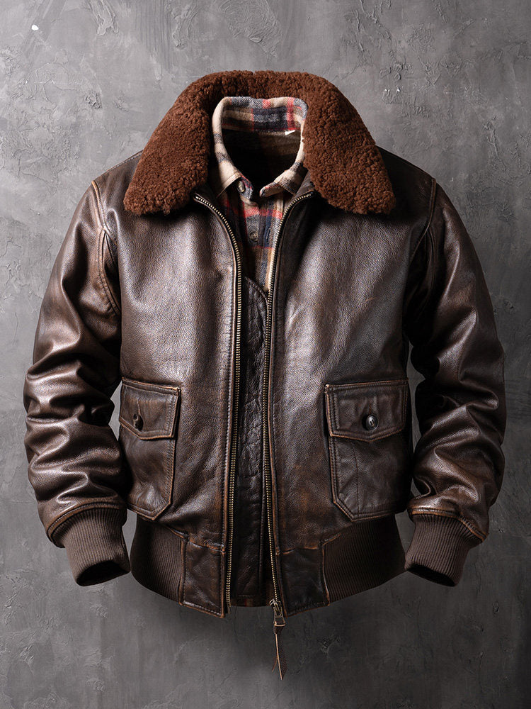 New spring and autumn leather jacket, Haining casual jacket, short lapel top layer cowhide jacket for men