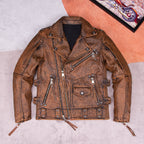 Classic Harley motorcycle suit top layer cowhide leather leather jacket men's nostalgic retro old leather jacket motorcycle jacket
