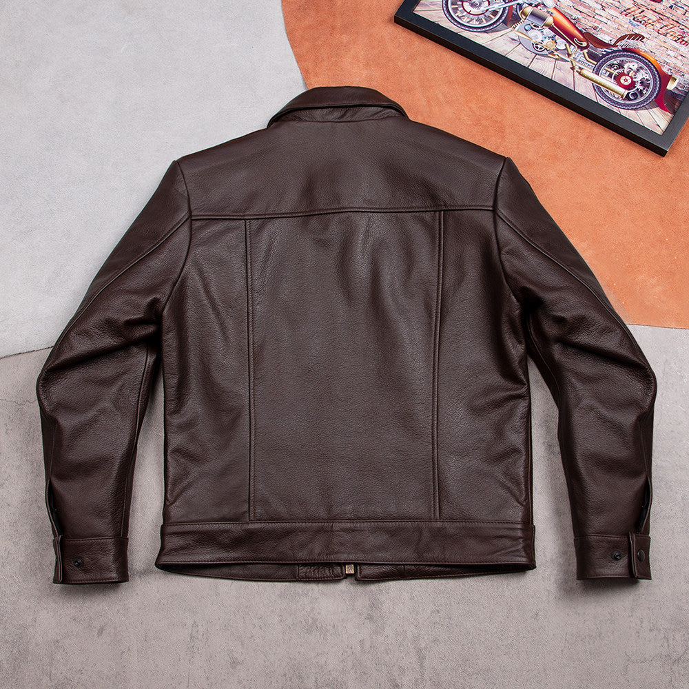 Pure top layer cowhide leather jacket men's casual business leather jacket lapel slim fit cropped leather jacket
