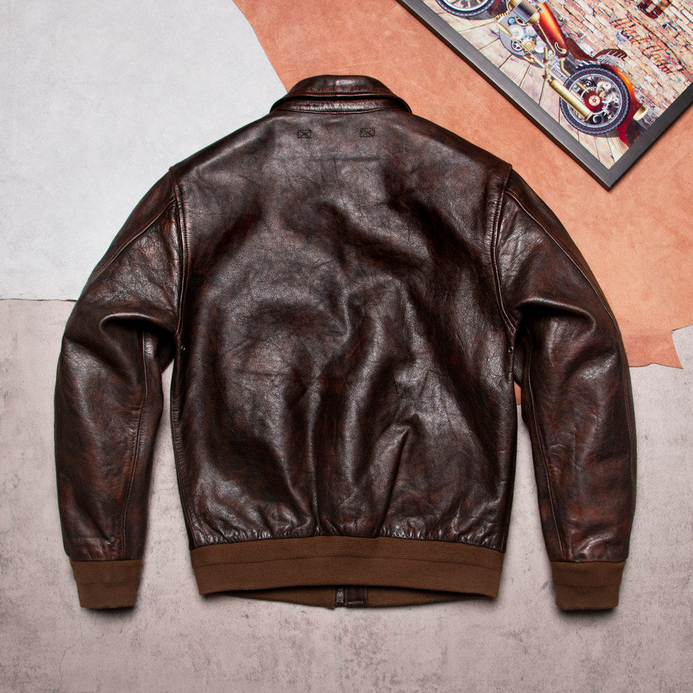 A2 Old brown leather jacket men's flight suit leather jacket spring and autumn new casual lapel top men's style