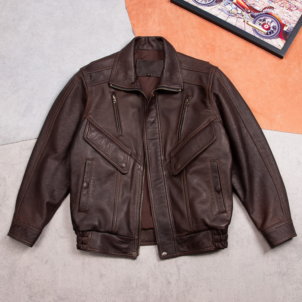 Vintage silhouette daddy leather jacket versatile suede A2 flight suit jacket Hong Kong style casual loose cropped jacket men's