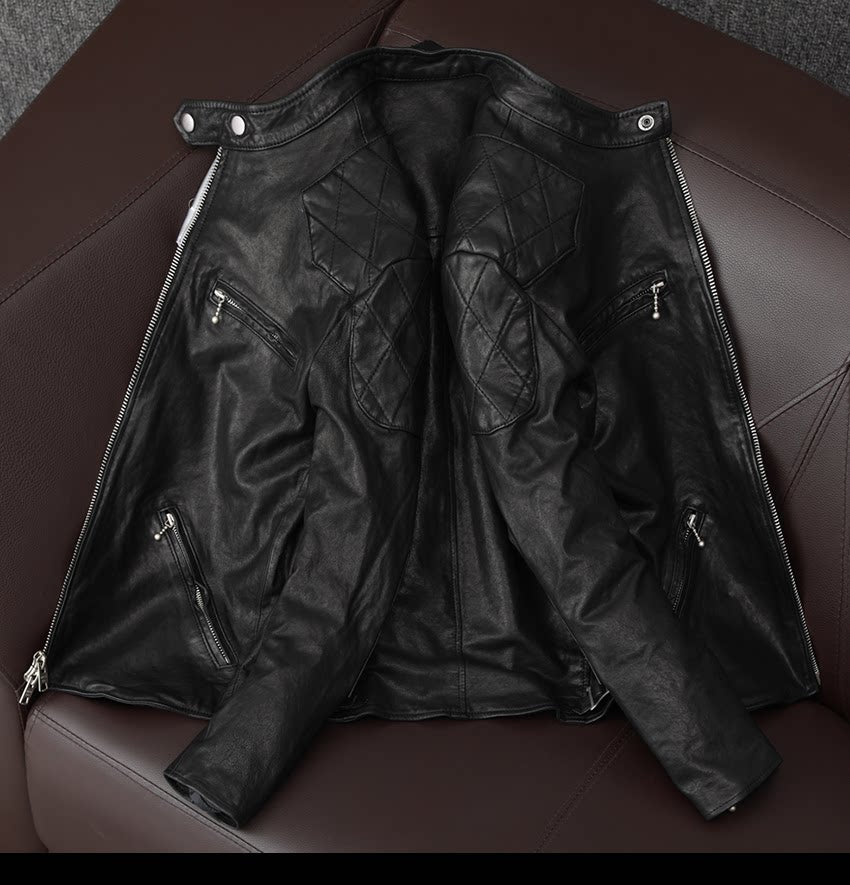 New product trend: sheepskin vegetable-tanned soft and pure leather leather jacket, men's motorcycle slim leather jacket, cropped jacket