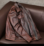 Ami clicks on the top layer of cowhide leather leather jacket men's motorcycle vintage old leather jacket