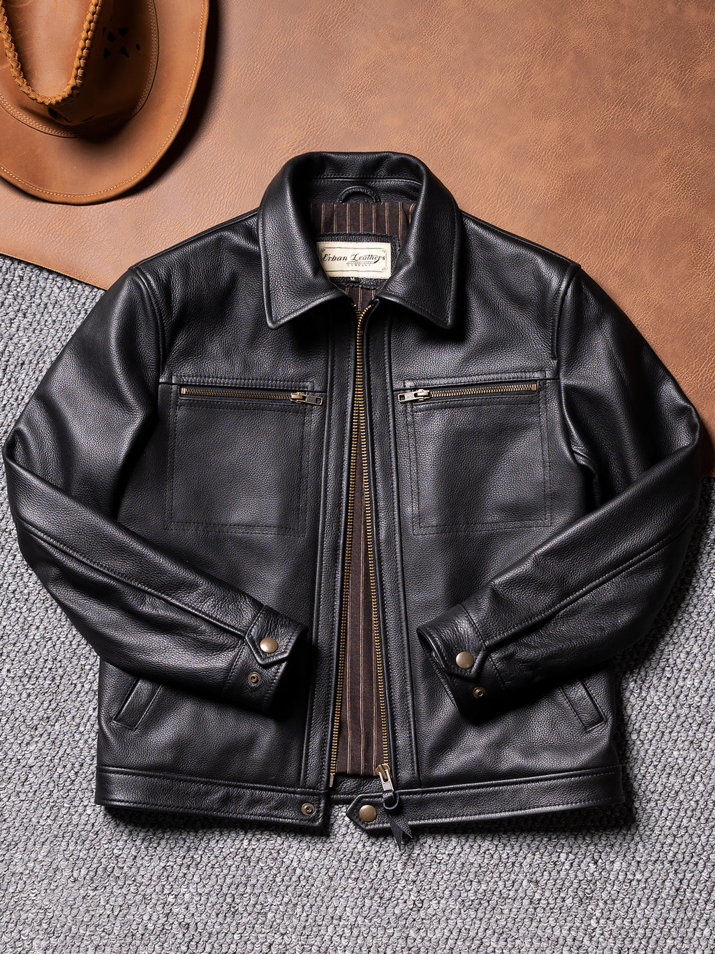 【Brad Pitt】Motorcycle leather jacket spring and autumn men's leather leather jacket top layer cowhide lapel casual jacket