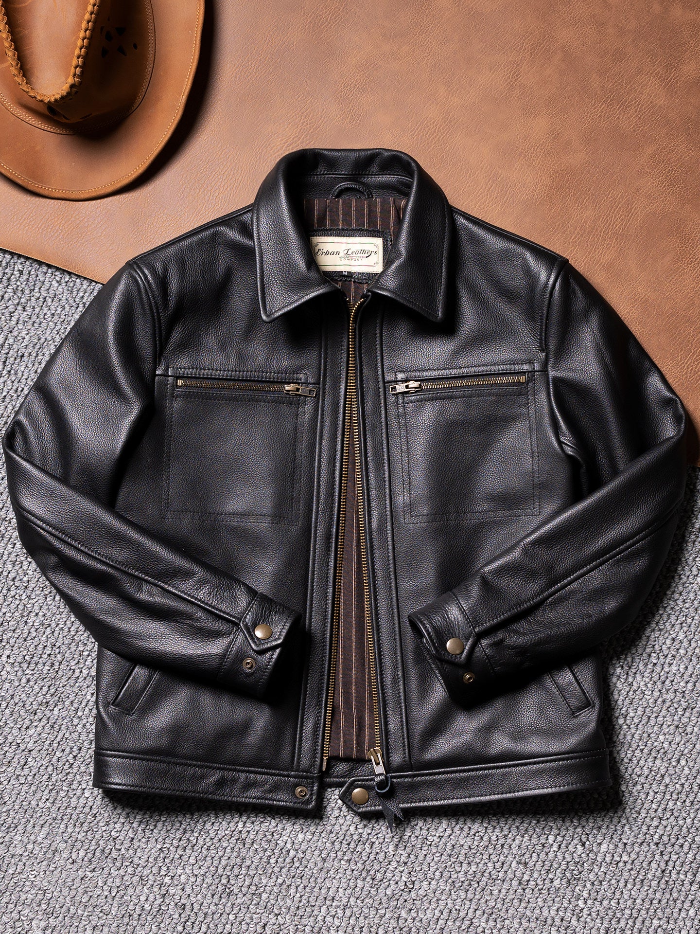【Brad Pitt】Motorcycle leather jacket spring and autumn men's leather leather jacket top layer cowhide lapel casual jacket