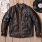 Venom hand-polished top layer calfskin men's slim stand-up collar leather leather motorcycle riding leather jacket jacket