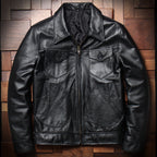 Washed stone mill vintage distressed top layer cowhide men's lapel leather jacket spring and autumn jacket genuine leather jacket