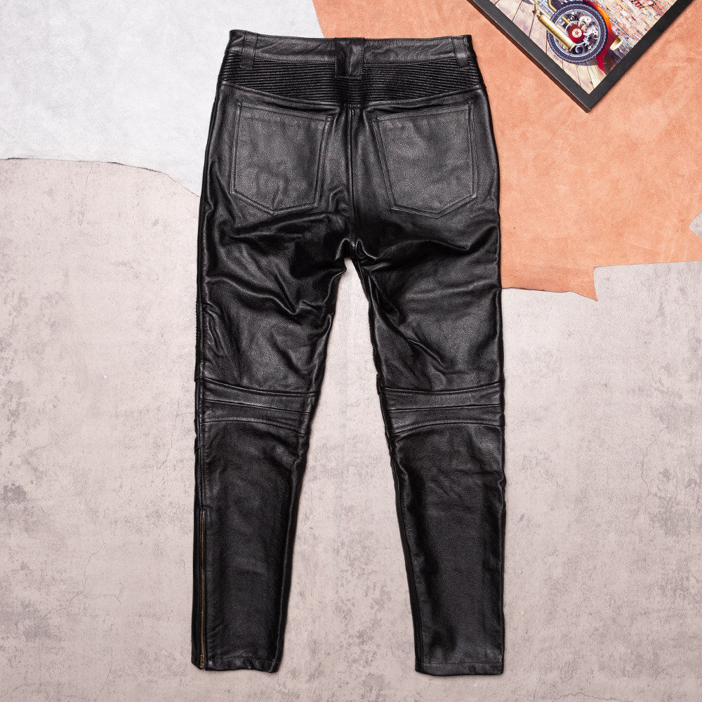 Harley leather pants, men's top layer cowhide multi-pocket cargo pants, motorcycle riding leather pants, can be added with protective gear