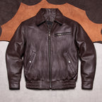 Cotton plus size port style wide lapel removable liner men's flight suit top layer cowhide leather jacket