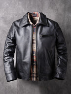 Spring and Autumn New Genuine Leather Jackets, Men's Cowhide Motorcycle Jackets, Short Lapel Jackets, Thin Fashion Trends