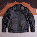 Top layer cowhide lapel leather jacket men's casual black leather jacket jacket zipper short simple men's clothes