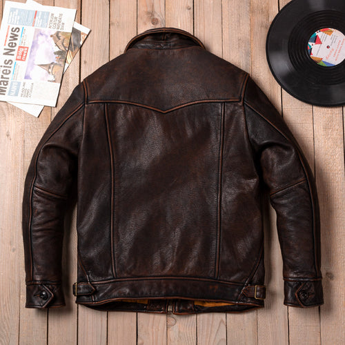 American vintage Mendoza washed farmer stone milled old top layer cowhide motorcycle leather jacket jacket