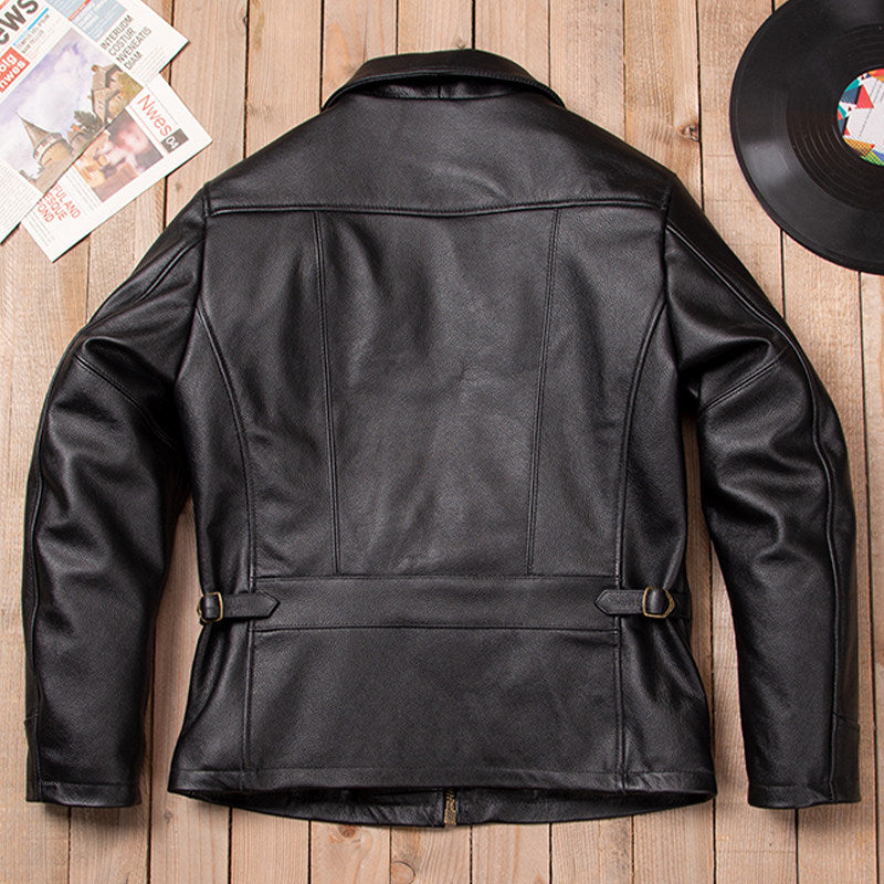 Heavy 1930 vintage top layer cowhide lapel men's leather jacket fashion casual classic leather jacket jacket