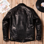 Vintage Mendoza Farmer Cowhide Heavy Washed Genuine Leather Autumn Winter Lapel Classic Casual Leather Jacket Jacket Black