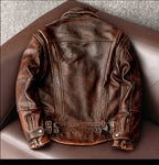 Ami click American retro pure top layer cowhide leather leather men's motorcycle short stone mill old jacket trend