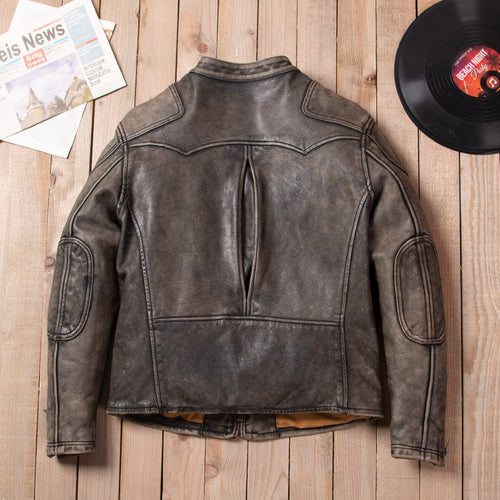 American vintage venom locomotive leather jacket heavy industry washed stone mill worn men's cowhide leather jacket jacket