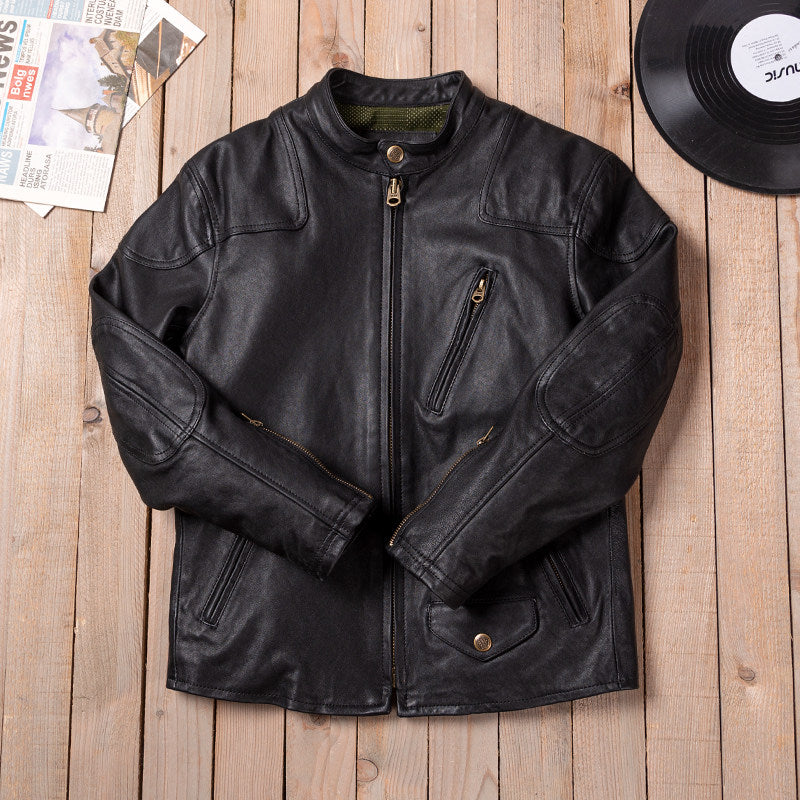 Vegetable-tanned leather stand-up collar venom classic motorcycle leather jacket top layer cowhide men's leather jacket autumn and winter